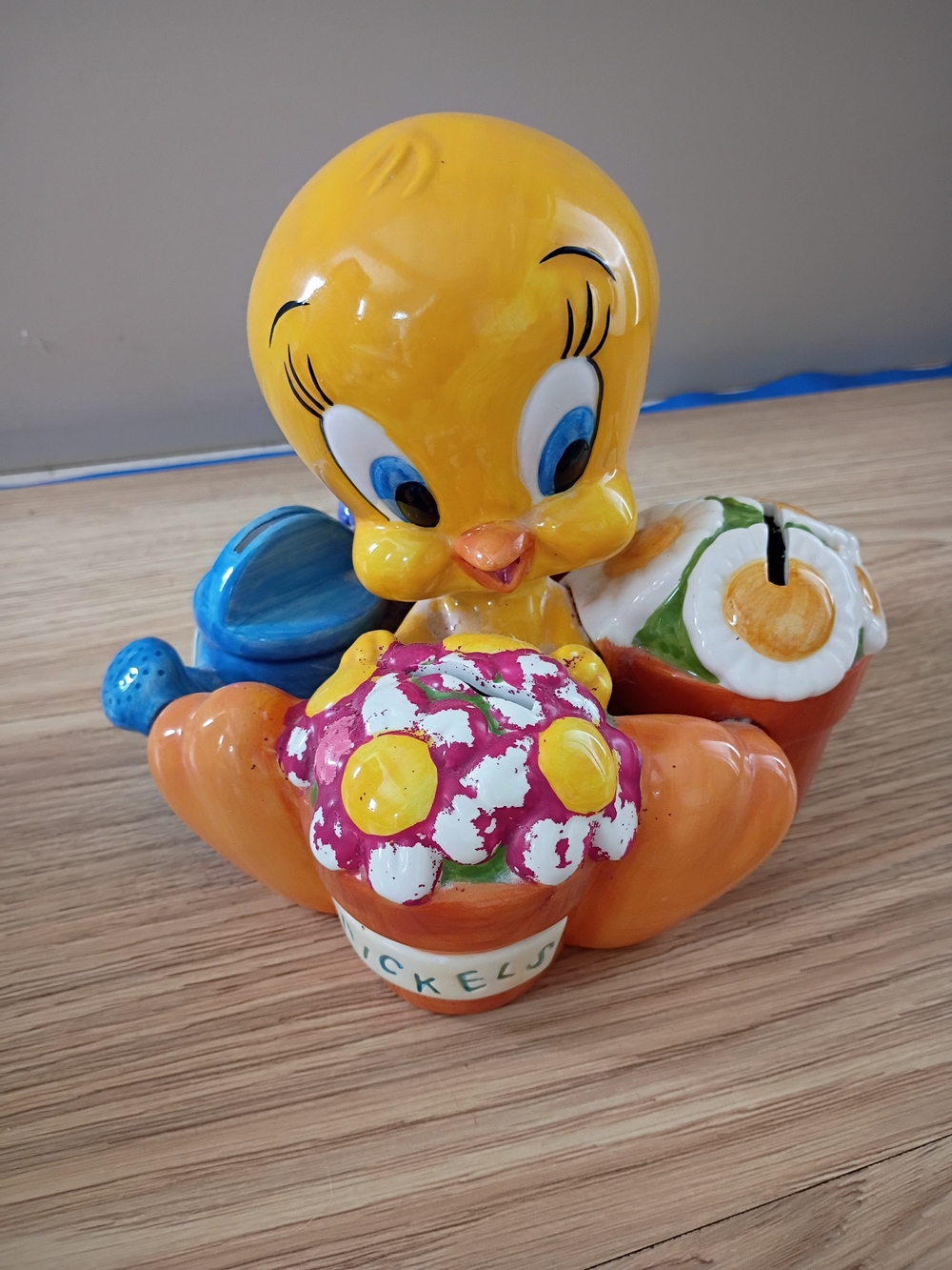 Tweety Ceramic Coin Bank - Bright Yellow with Orange & Multicolor Accents